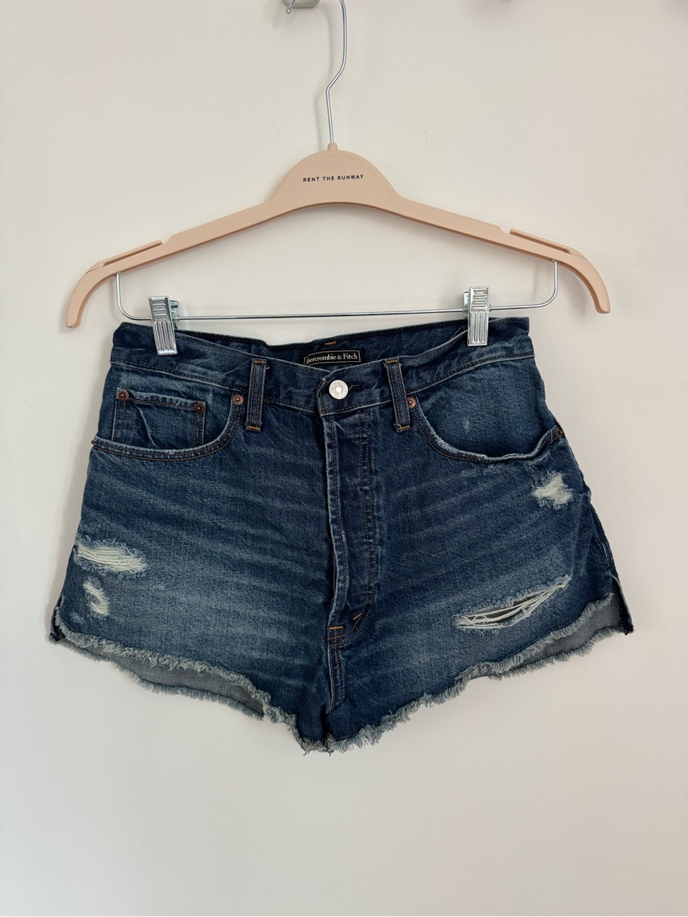 Abercrombie & Fitch Dark Blue Distressed High-Rise Denim Shorts